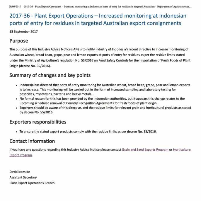 2017-36 - Plant Export Operations – Increased monitoring at Indonesian ports - Australian Government
