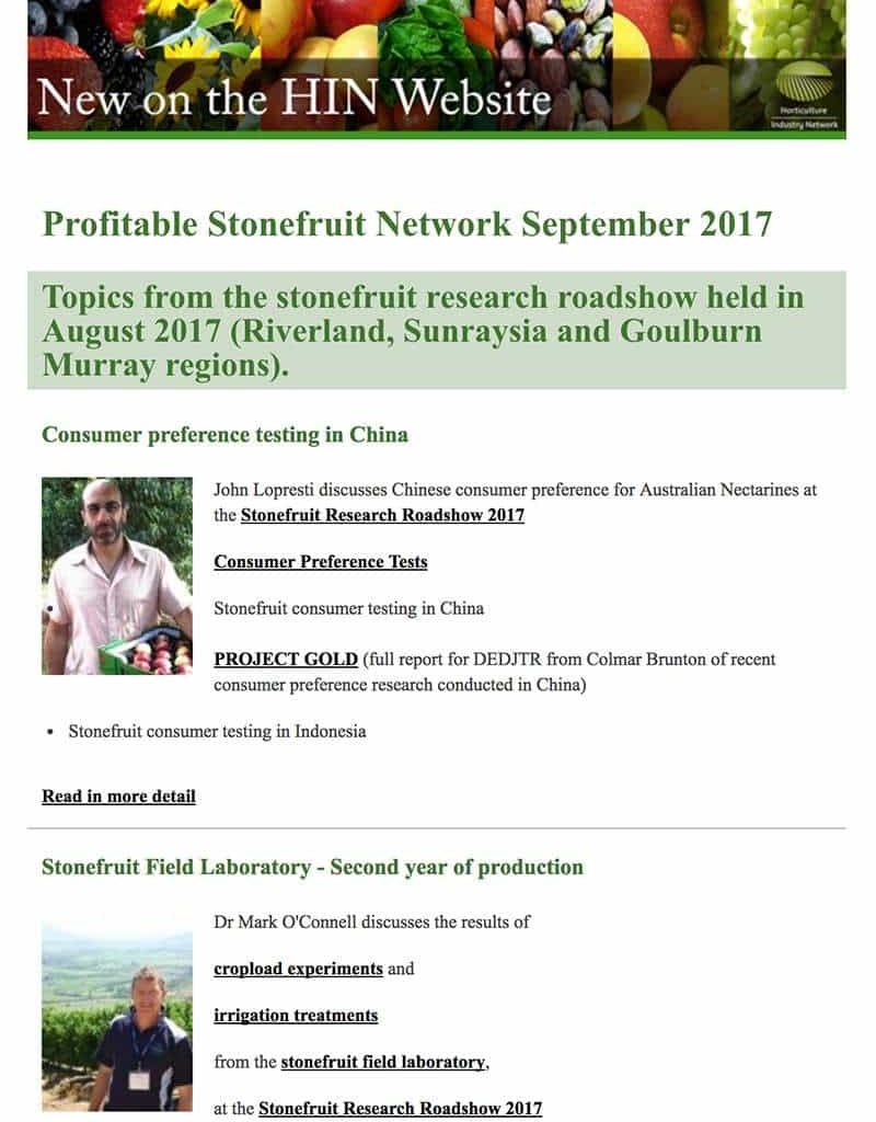 Profitable Stonefruit Network Newsletter - September 2017 - Summerfruit Australia