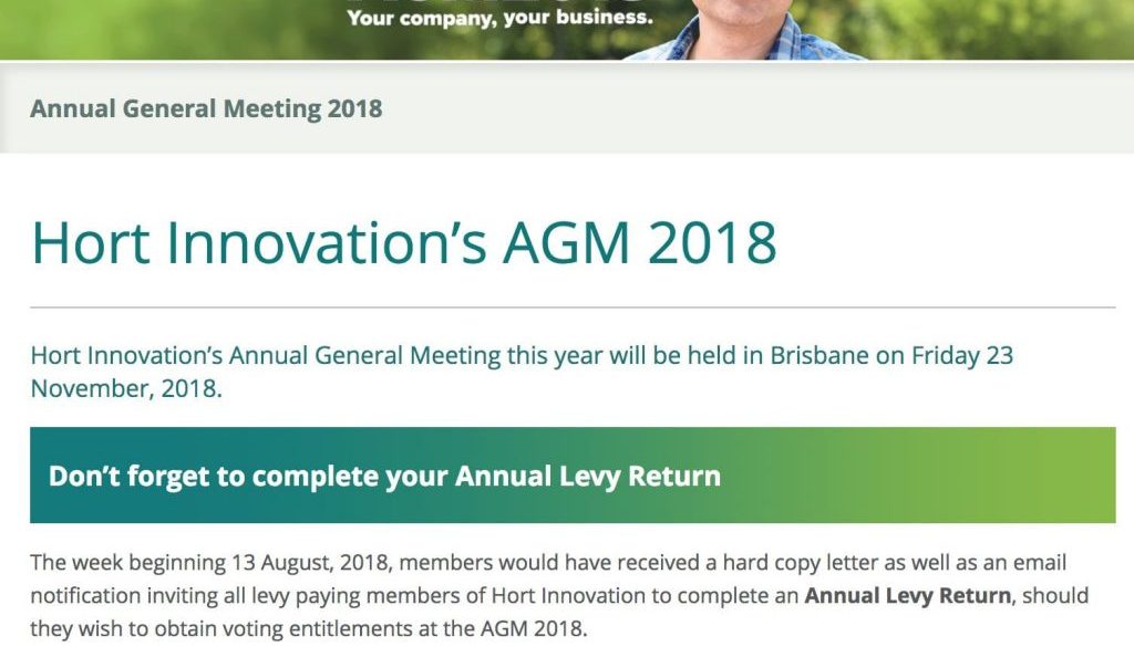 Hort Innovations AGM Aug 2018 update - Nov 2018 event