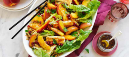 Middle eastern style nectarine haloumi and freekeh salad