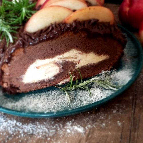Christmas style cake with cream and nectarines